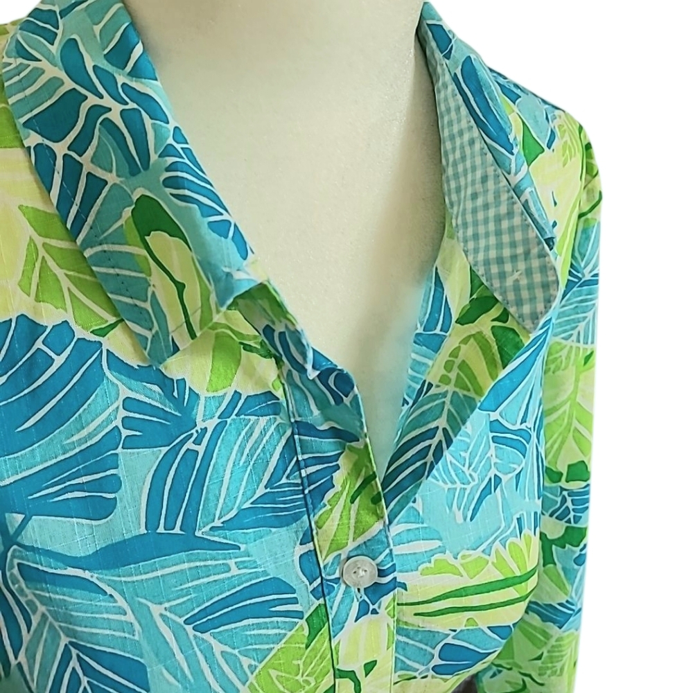 Lilly Pulitzer | Jonni Turquoise Cotton Button Down Top Gator Alley Print 4 - Picture 2 of 8